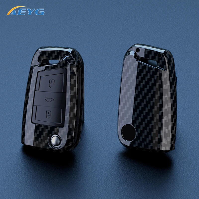 ABS Carbon Fiber Car Key Case Cover Fob For VW Volkswagen Golf 7 MK7 Tiguan MK2 For SEAT Ateca Leon FR 2 Ibiza Skoda Octavia