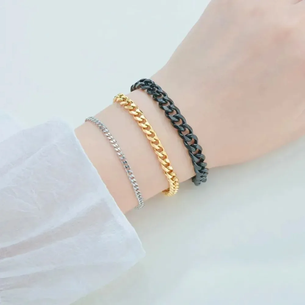 Cuban Chain Bracelet 3 5 7mm Width For Men Women Jewelry