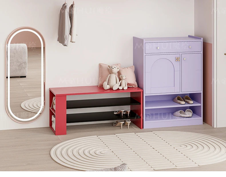 

Cream Style Hallway Floor Cabinet Home Retro Integrated Low Stool