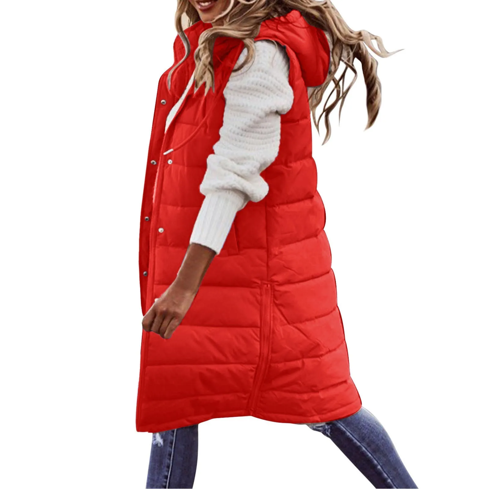 Description Picture 6 of itemLong Puffer Waistcoat Women Lightweight Single Breasted Solid Color Mid Length Cotton Padded Jacket With Pockets Sleeveless Vest
