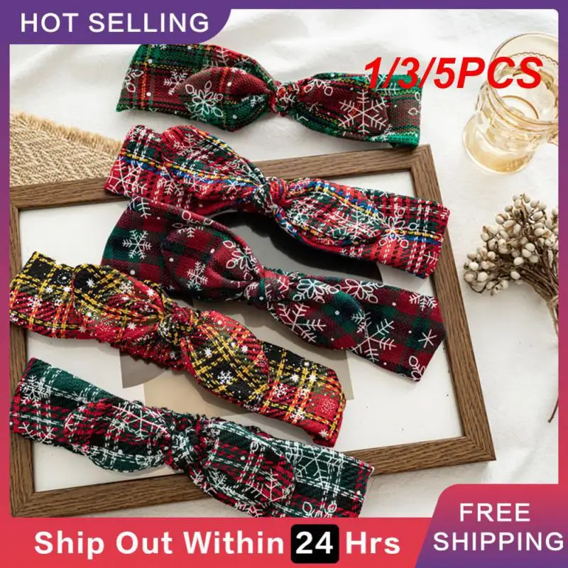 

1/3/5PCS New Year Christmas Hairbands Rabbit Ear Bowknot Print Elastic Hairbands Plaid Snowflake Christmas Decorations Gifts