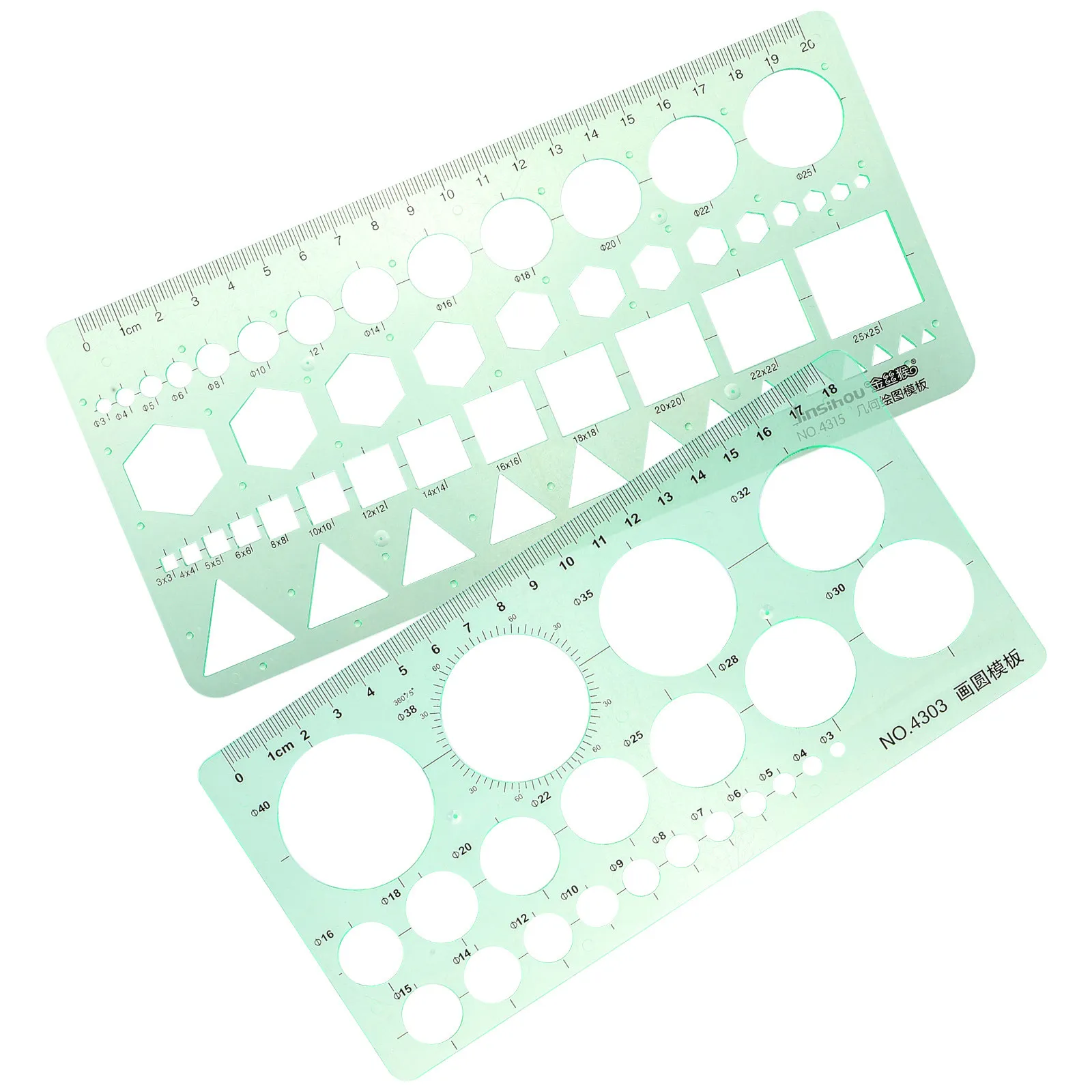 2Pcs 플라스틱 원형 눈금자 드로잉 스텐실 키트 학교 사무실 건축 공학 DIY를 위한 다목적 기술 제도 도구