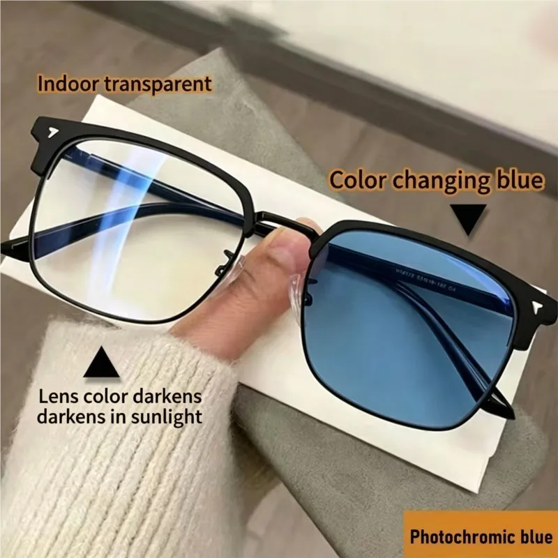 Photochromic Square Half Frame Anti-Blue Light Fashion Eyewear