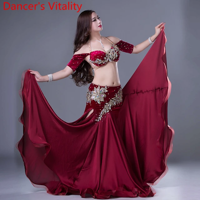 Elegant Red with Gold Belly Dance Bra and Belt Set - Aida Style