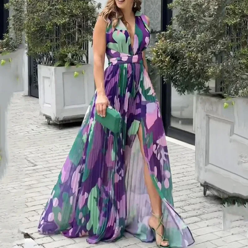 Vestidos máximos de tul estilo A-line con escote en V profundo en la espalda Verde Oscuro Tallas Grandes