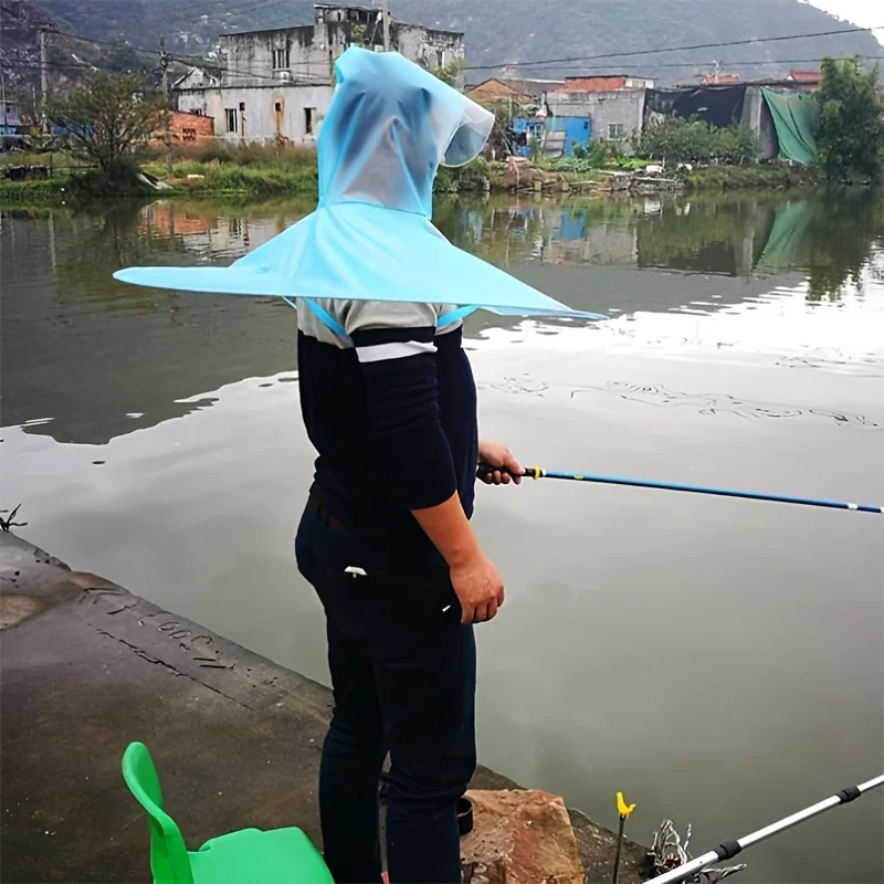 Breathable EVA Head-Mounted Fishing Rain Poncho with Umbrella Hood Lightweight Waterproof Cape for Outdoor Hiking & Daily Use