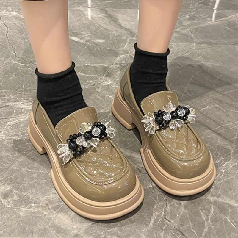 

Women's British Style Single Shoes Black Loafers 2022 New Autumn Muffin Platform Soles A Women's Shoes Small Leather Shoes