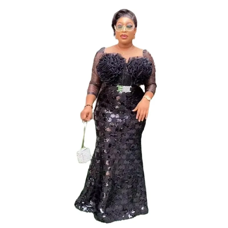 

Plus Size African Party Dresses for 2024 Women Dashiki Ankara Sequin Wedding Evening Gown Bodycon Maxi Long Dress Africa Clothes