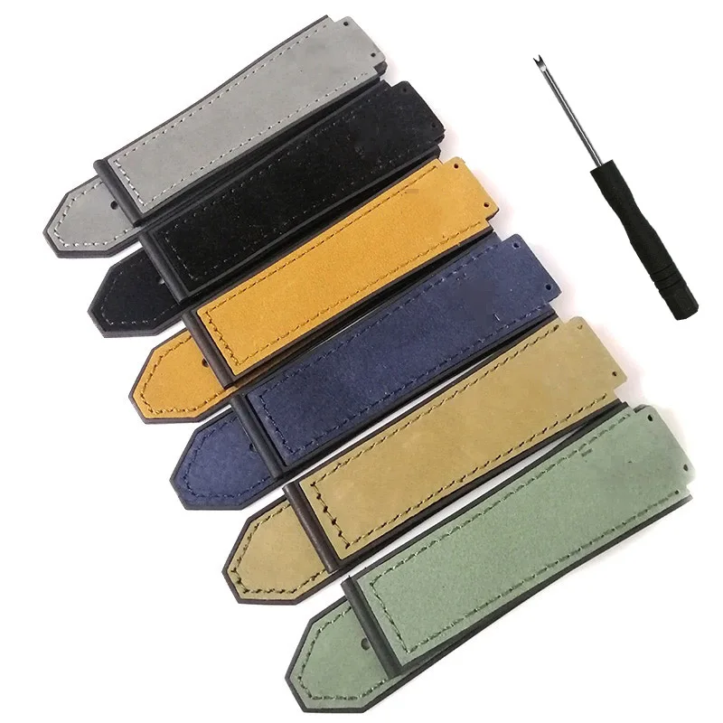 Cinturino Di Ricambio In Pelle Di Vacchetta Nabuk 25Mm * 19Mm Per Hublot Big Bang Series Cinturino Da Polso In Silicone Orologio Morbido E