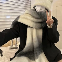 Luxury Mohair Scarf Winter Plaid Imitation Cashmere Scarves Shawl Women's Thicken Geometry Neckerchief Designer Bufanda Invierno 1