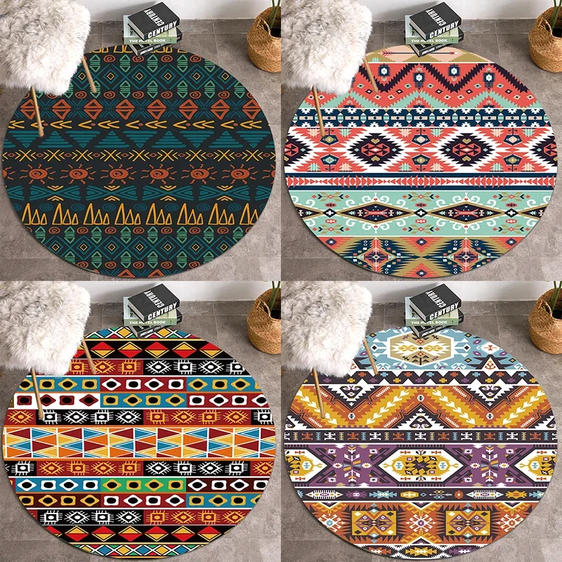 

Коврик в этническом стиле, нескользящий круглый напольный мат для дома, гостиницы, гостиной