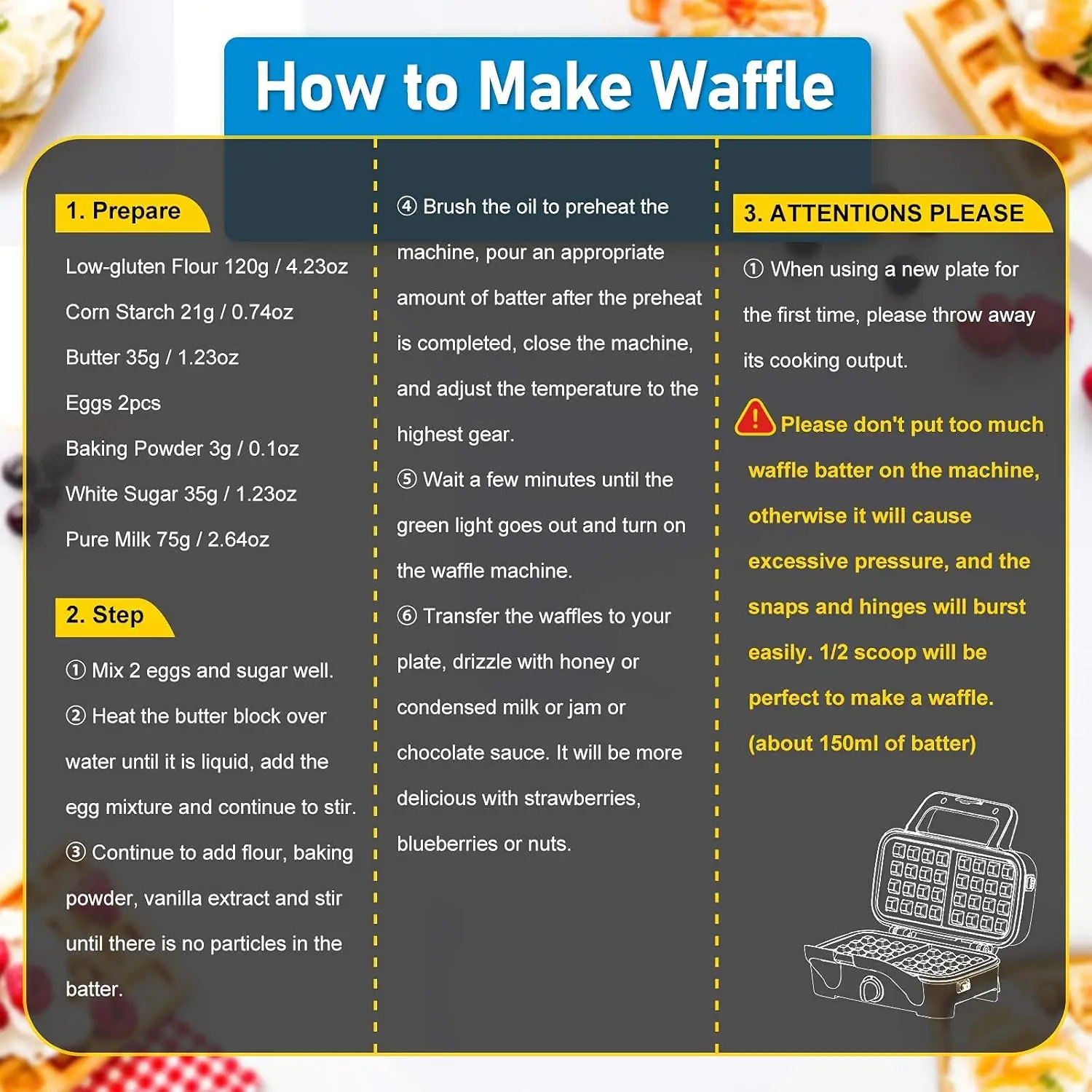 Makers, 3-in-1 Waffle Iron Panini Press Sandwich Maker with Removable Plates, 5-gears Temperature Control Non Stick Coati 4