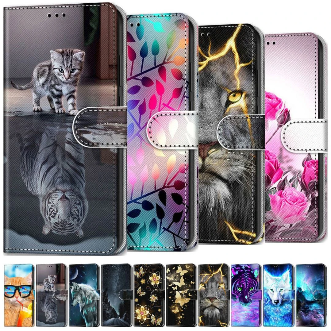 cute iphone 12 pro max cases Cute Floral Wolf Tiger Cat Kids Holster Case For Apple iPhone 6 6S 7 8 13 12 Mini 11 Pro X XS Max XR SE 2020 Wallet Cover D08F iphone 12 pro max case