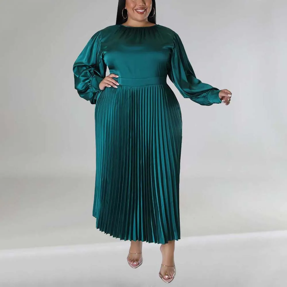 

4XL 5XL Plus Size Dresses for Women Round Neck Full Sleeve High Waisted Ankle Length Elegant Evening Party Birthday Vestidos Big
