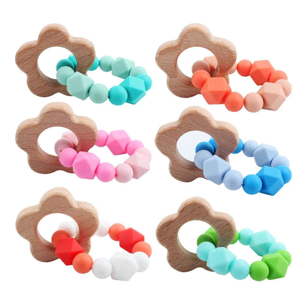

1Pc Baby Silicone Beads Rattles Ring Bracelets Rattle Beech Wooden Teether BPA Free for Newborn Baby Rod Crib Rattle Accessories