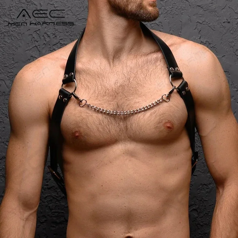 

Men Harness Belts Fetish Gay Clothing for Sex Rave Sexual PULeather Chest Adjustable BDSM Gay Body Bondage Cage Harness Lingerie