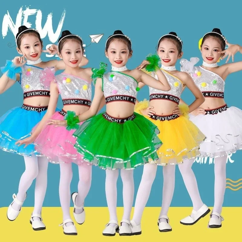 

New Children Dance Costume Jazz Wear Women Girls Sequin Hip-hop Dance Jazz Kids Dance Competitions Performance Stage Clothing