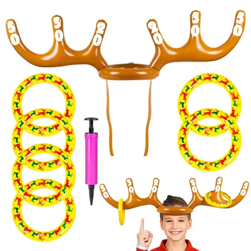 

Christmas Reindeer Antler Rings Toss Game Toys Navidad Decorations Christmas Game Inflatable Reindeer Antler Hat Rings Toss