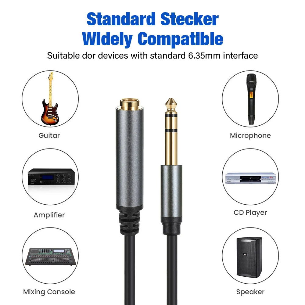Premium Dual Channel Audio Extension Cable - 6.35mm Stereo for Amplifiers & Instruments