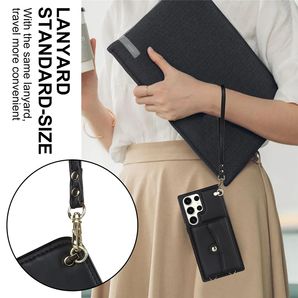 Luxury Crossbody Leather Wallet Case with Strap