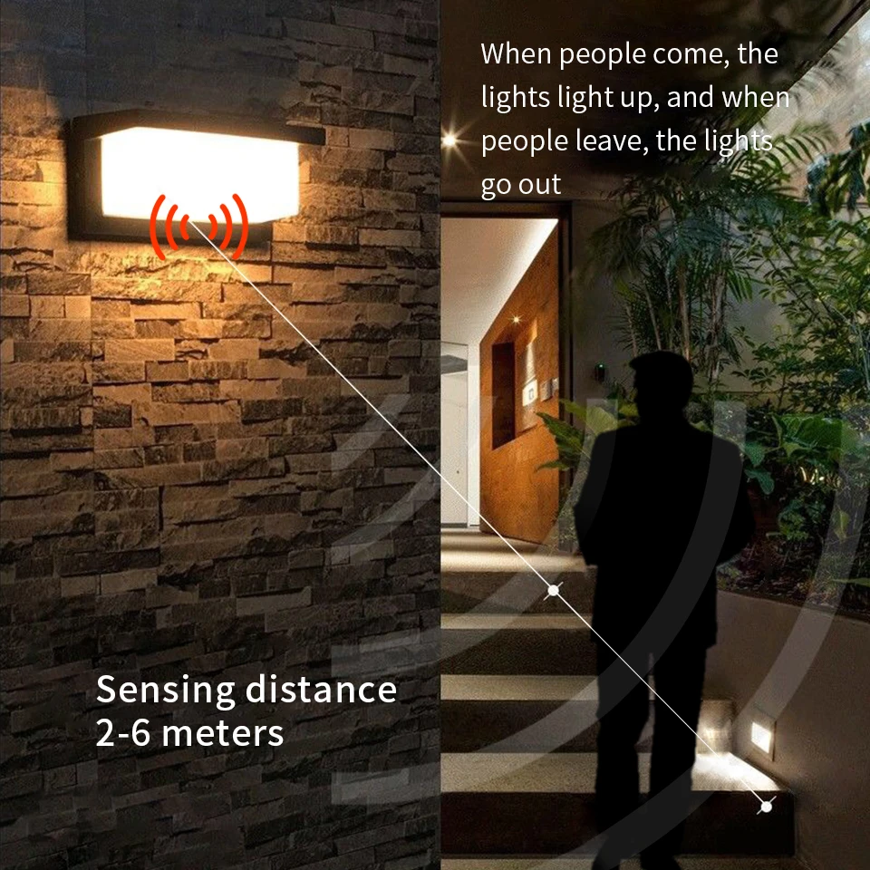Led Light Motion Sensor Modern Outdoor Lighting AC85-265V Wall Mounted Lamp Garden Lights Background Outdoor Kitchen Staircase L