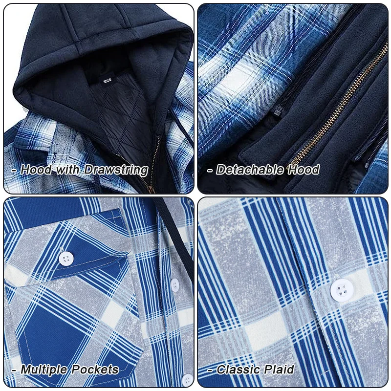 Giacca Uomo SwissWell Flanella A Quadri Con Cappuccio - Foto 3