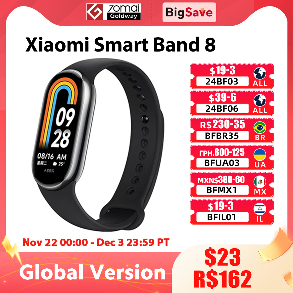 Global Version Xiaomi Smart Band 8 Mi Bracelet 7 Color AMOLED Screen Blood Oxygen Bluetooth Waterproof Miband Wrist Sport Watch