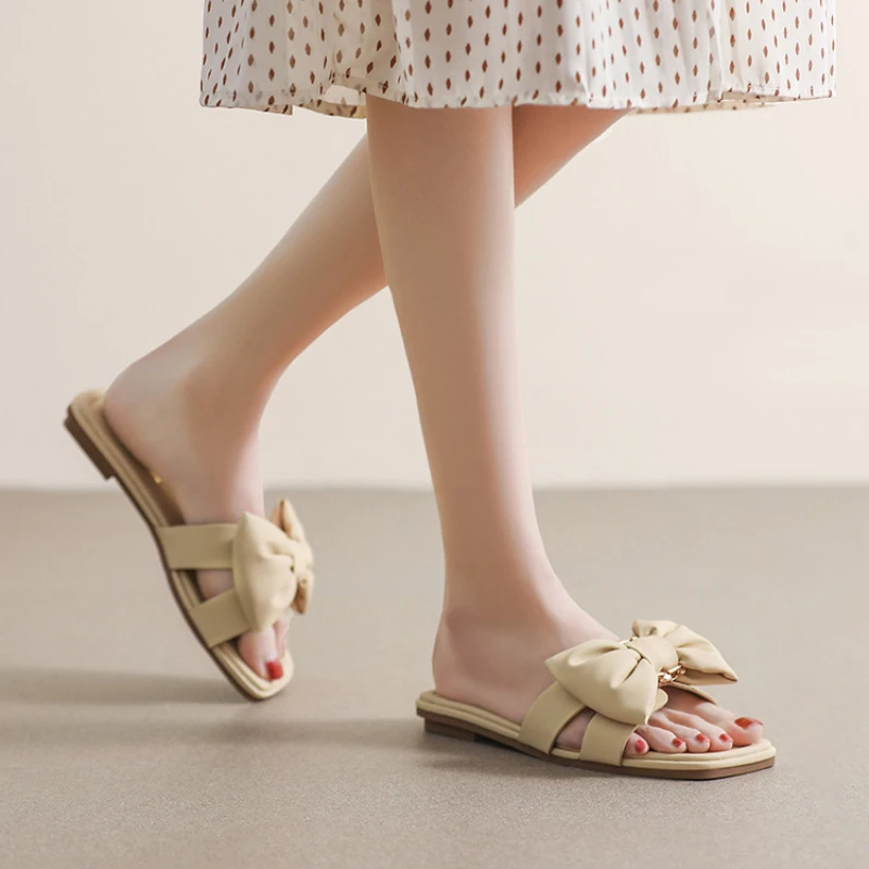 

Сандалии женские с бантом, плоская подошва, открытый носок, сказочный стиль, летняя Корейская версия, 2022