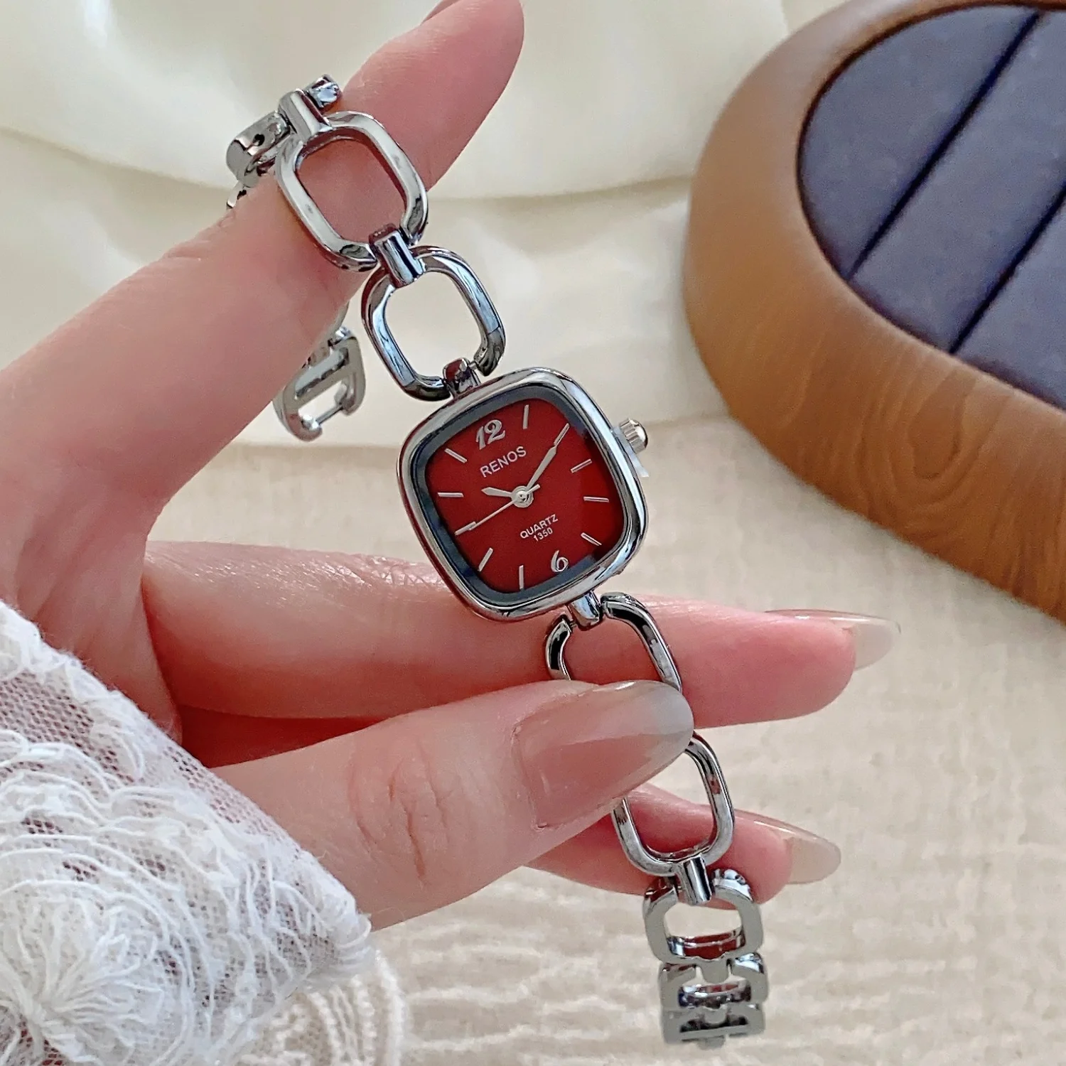Silver Openwork Square Bracelet Women's Minimalist Wristwatch - High-Quality Elegant Timepiece