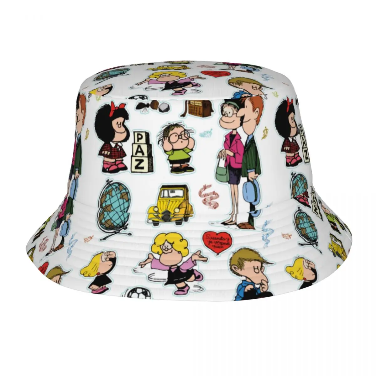 

Unisex Bob Hats Mafalda Characters Vocation Getaway Headwear Packable Outdoor Fishing Caps Cartoon Ispoti Cap Birthday Gift