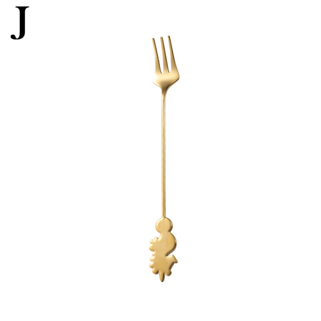 Octopus Spoons Fork Mini Metal Gold Carved Coffee Snacks Fruit Prikkers Dessert Fork Kitchen Tool Teaspoon