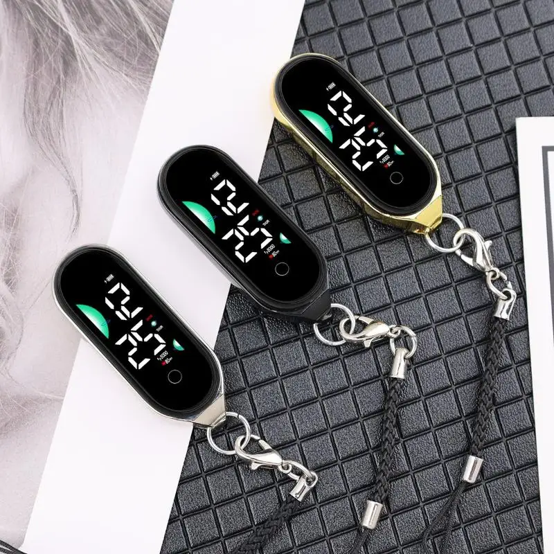1Pcs 간단한 시간 표시 빛나는 학생 어린이 전자 시계 펜던트 휴대용 소형 시계 크리 에이 티브 끈