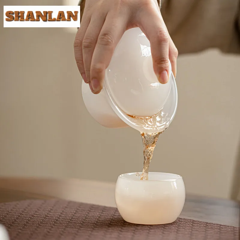 Glass Sancai White Jade Porcelain Gaiwan Luxury Tea Tureen Tea Bowl With Lid Kit Making Cover Bowl Chinese Set Ornaments