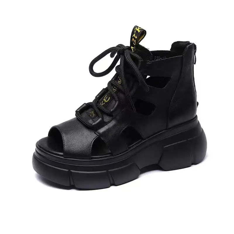 Women Sandals Wedge Sandals Fish Mouth Soft PU Leather And Cowhide Summer Roman Shoes Platform Heighten