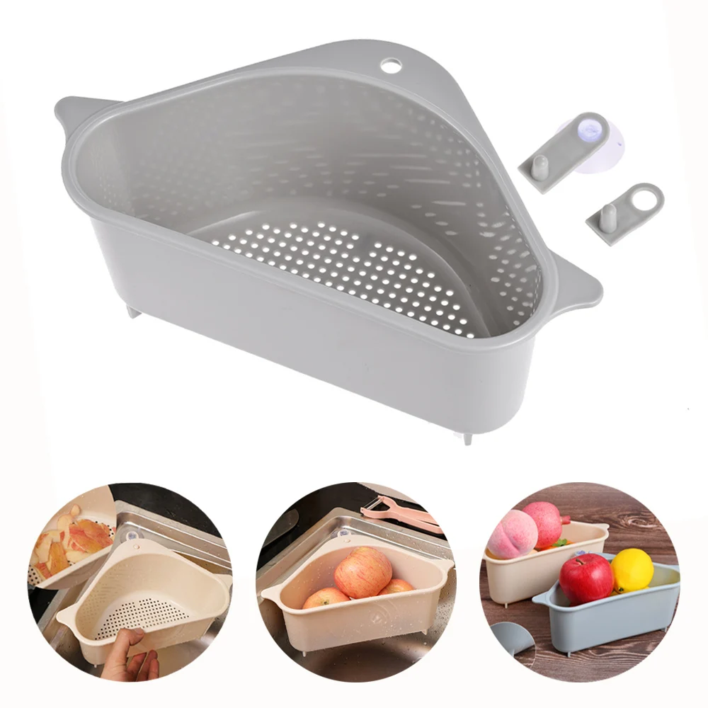 

Triangular Sink Strainer Drain Fruit Vegetable Drainer Basket Suction Cup Sponge Rack Storage Kitchen Tools Sink Filter Shelf