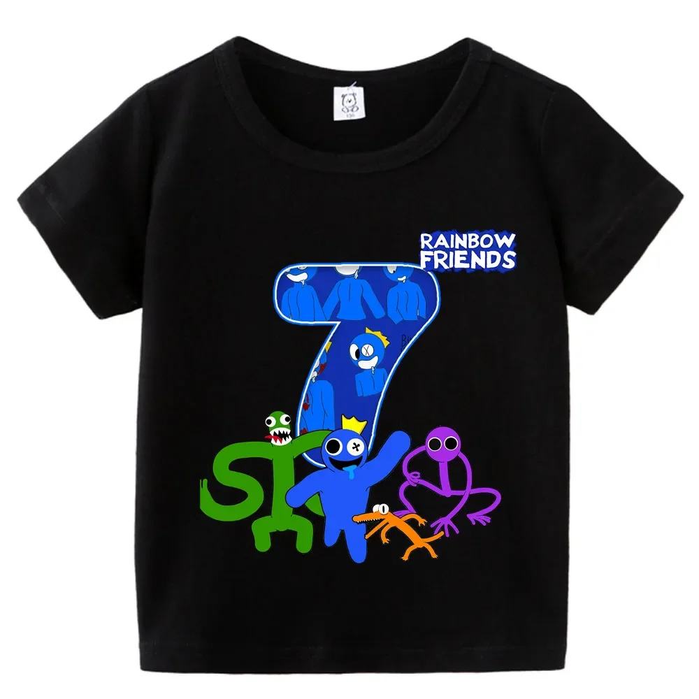 

Rainbow Friends Baby Number Cotton T-Shirt Cartoon Boy Girl Birthday Tee Shirt Children Short Sleeve Printed Tops Summer Clothes