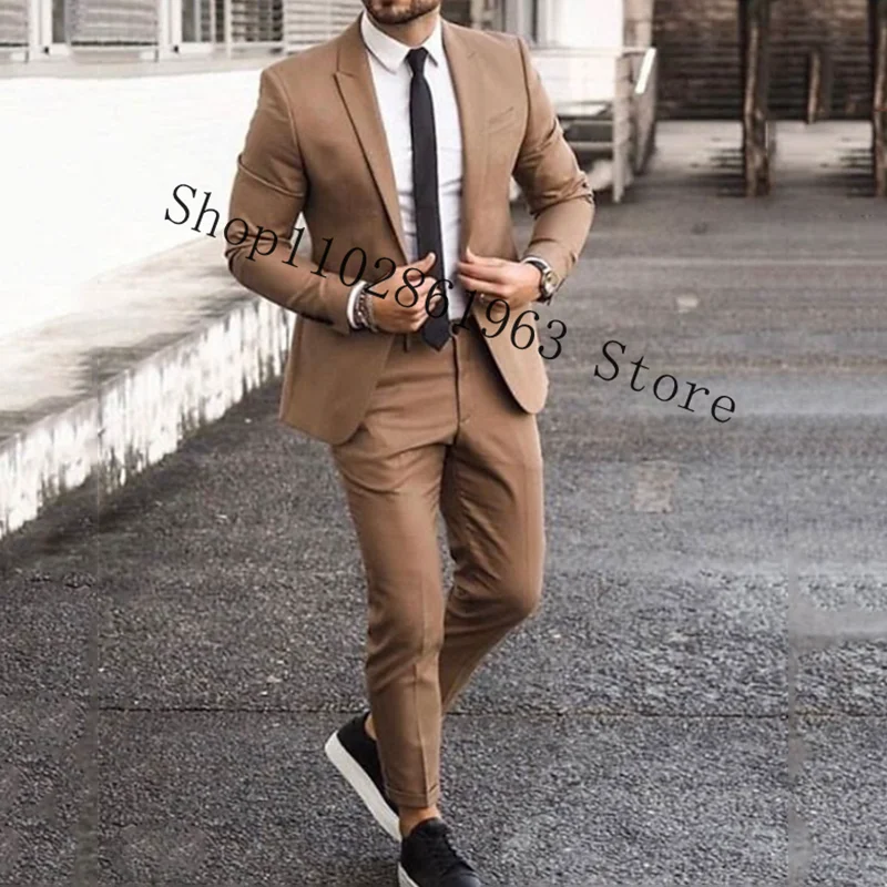 Burgundy Suits Men Blazer Slim Fit 2 Pieces Tuxedos Casual Groomsmen Wedding Suits Groom Tuexdos Jacket Pants Trajes De Hombre 4