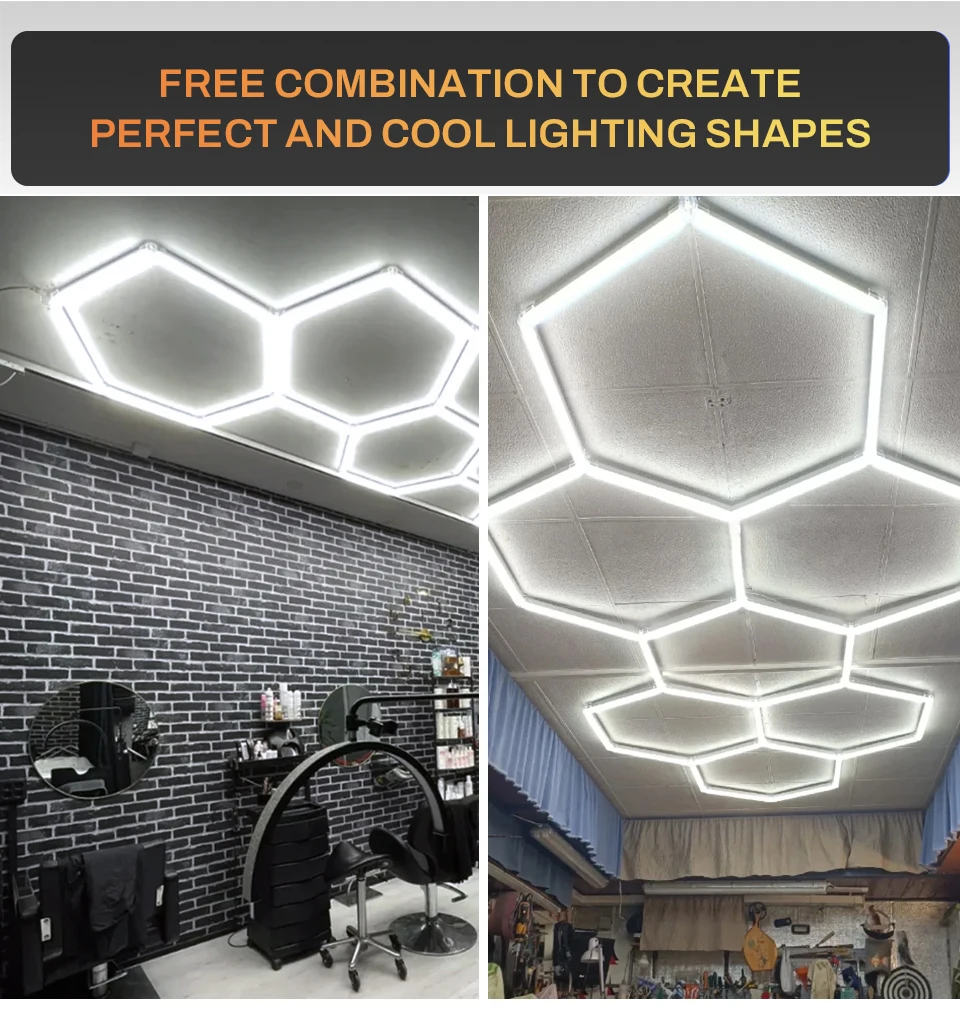 LED Hexagon Lights Garage Lamps Lighting 6000-6500kTube Ceiling Lights LED Lighting Plastic Safety For Garage Factory Market GYM