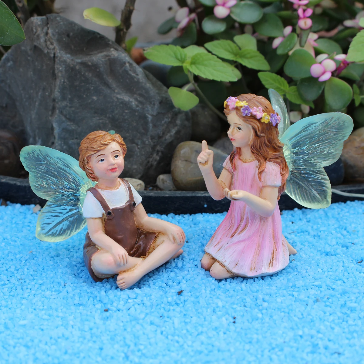 2pcs Cute Whispering Fairy Garden Resin Crafts Tabletop Ornaments