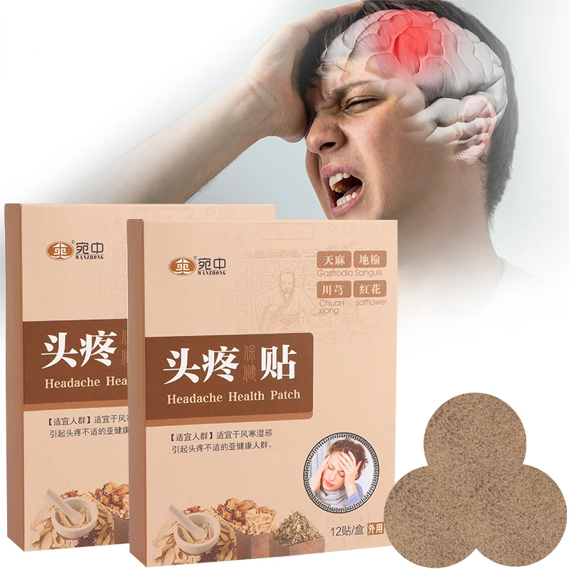 12pcs Headache Migraine Relief Patch Head Pain Treatment Medical Plaster Chinese Herbal Medicine for Anxiety Nerve Relax Care pain relief patch