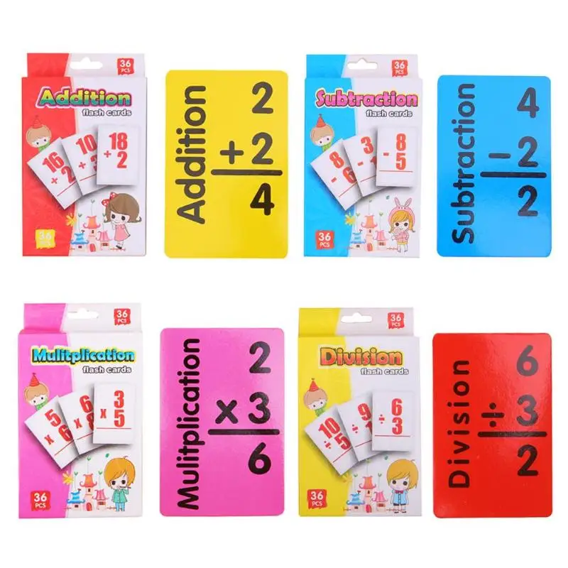36 Pcs Math Flashcards Arithmetic Cards of Addition Subtraction Multiplication Division Kids Ages 4-8 Maths Learning Pocket Card 5