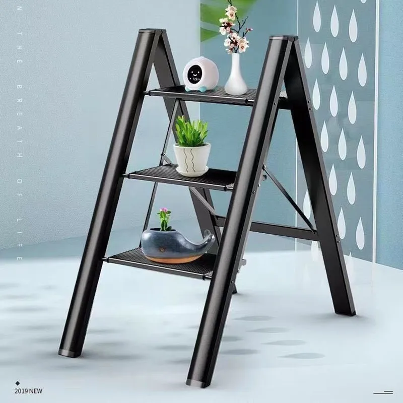 3 Step Folding Step Stool Anti-slip Wide Pedal 330lbs Aluminum Alloy Multifunction Ladder Storage Shelf Flower Pot Stands