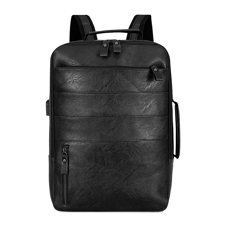 1132-6cadfe.jpg USB Charging Men PU Leather Backpack Large Laptop Backpacks Male Mochilas Retro Schoolbag For Teenagers