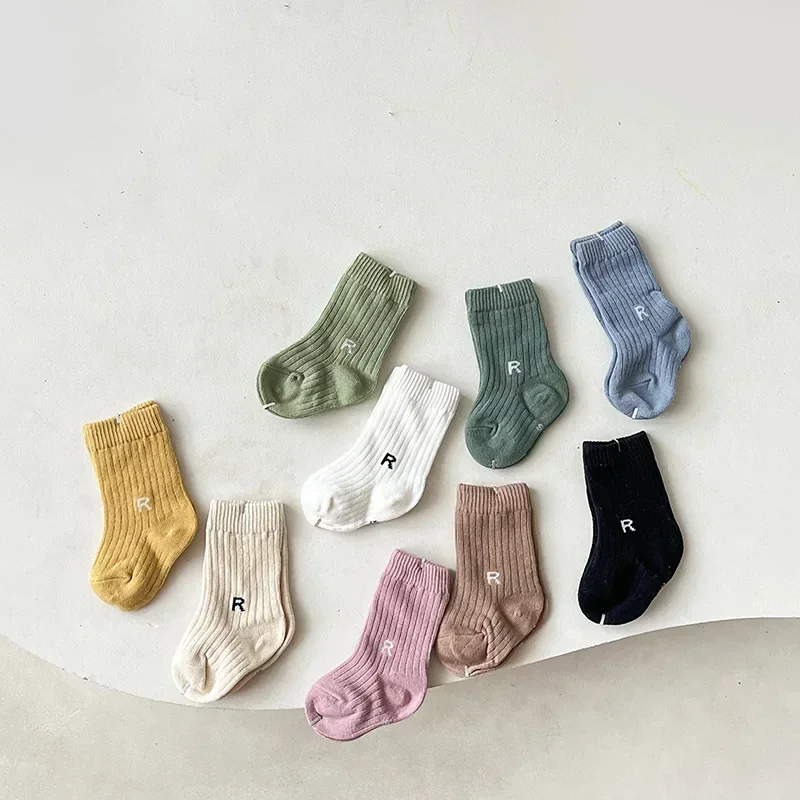 1 Pair Baby Socks Korean Style Solid Color Letter R Short Ankle Sock for Toddler Boy Girl Spring Summer Cotton Sock for Kids baby socks children socks ankle socks