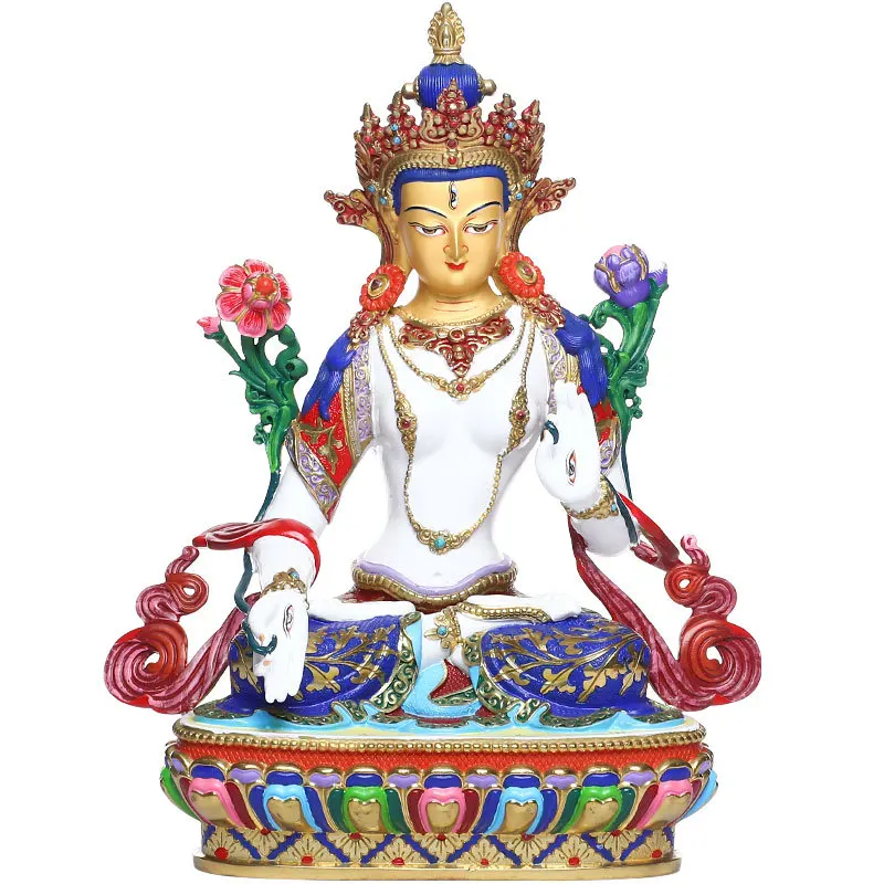 

Copper Brass Color painting White Tara buddha statue Tibet buddhism Guanyin Goddess of Mercy Nepal sculpture