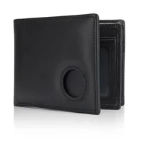 Genuine Leather Wallet Short Style Top Layer Cowhide Multi-Card Tri-Fold AirTag Men's Clip Men's Wallet Pure Color Artificial Le