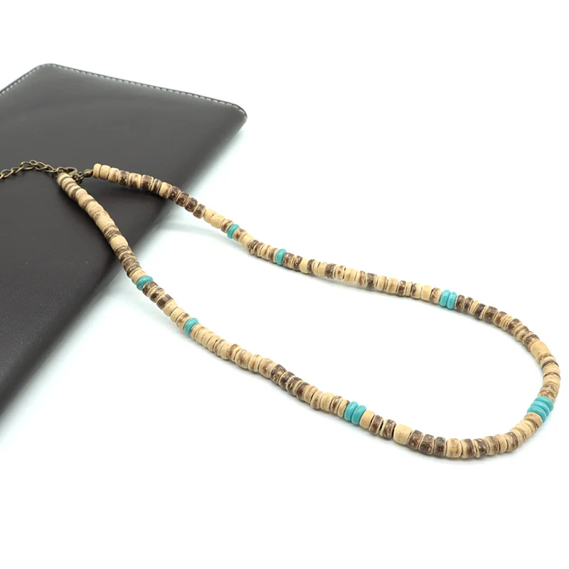 Men Wooden Coconut Bead Necklace Natural Wood Collar Festival Accessory
