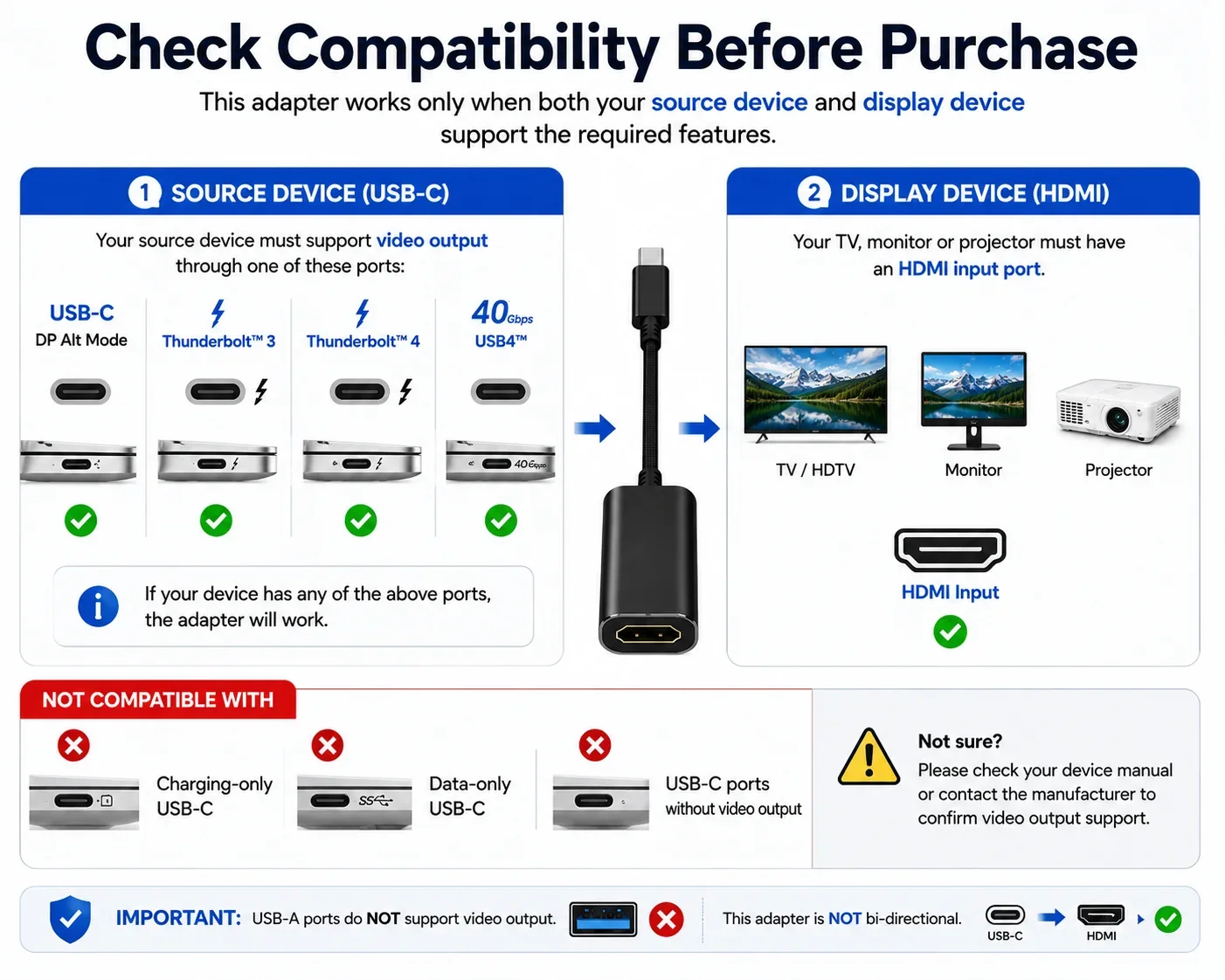 4K USB-C to HDMI Adapter - High-Speed Plug-and-Play Cable Converter
