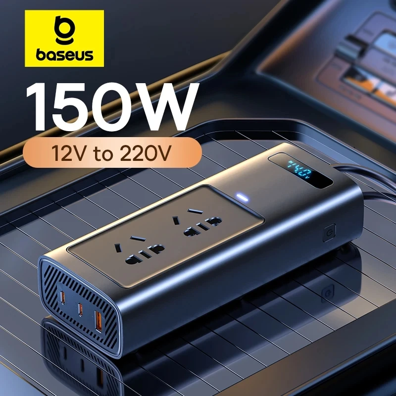ממיר רכב נייד Baseus בהספק 150W - ממיר מתח מ-DC 12V ל-AC 220V