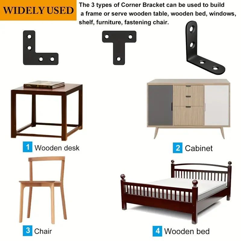 12 Sets Angle Connector Stainless Steel Corner Code Right Angle L-shaped Furniture Connection